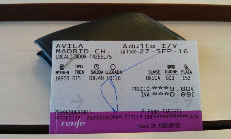 Billete de tren entre Ávila y Madrid