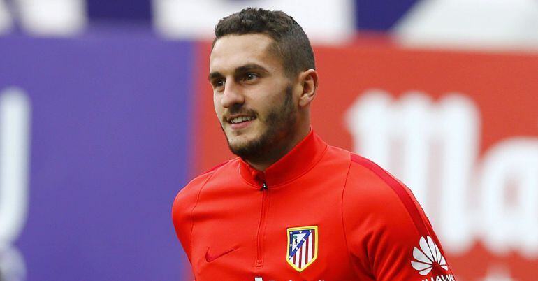 Koke Resurrección, durante el entrenamiento del Atlético