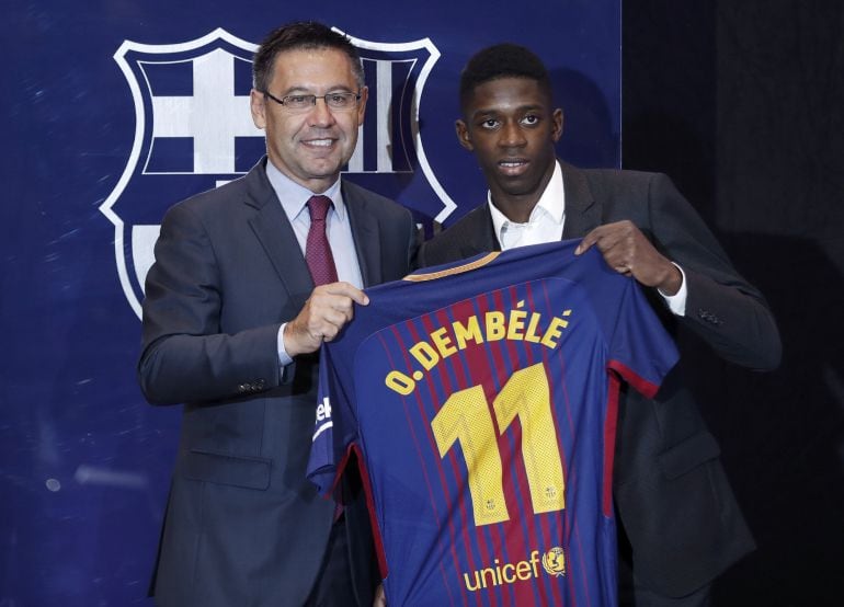 Presentación de Ousmane Dembélé con el FC Barcelona