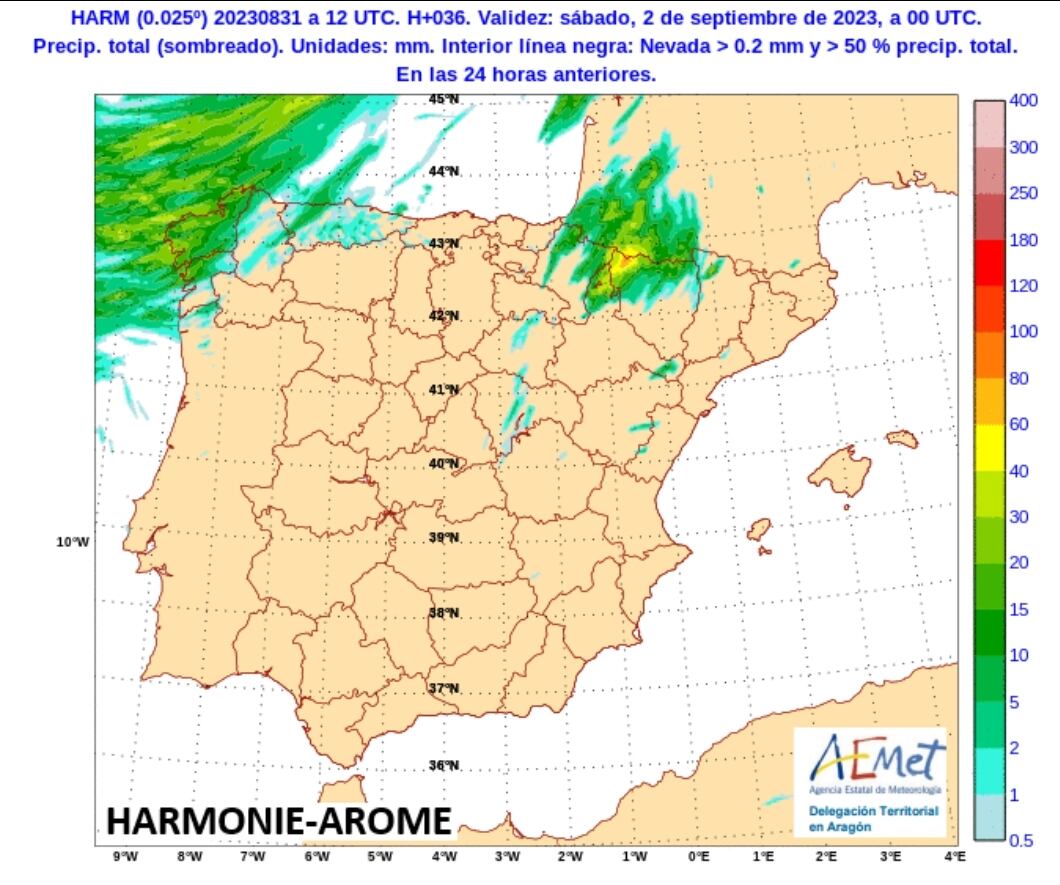 Previsión de precipitación prevista para este viernes. Fuente: Aemet
