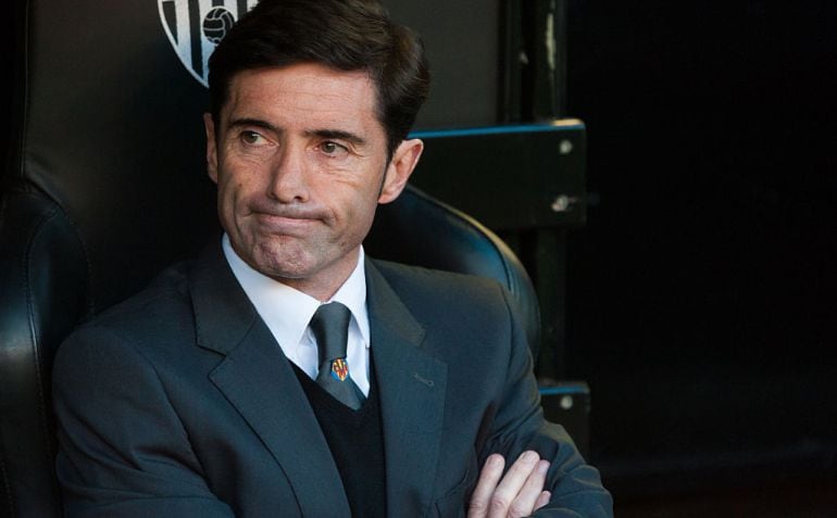 Marcelino, en una de sus visitas a Mestalla cuando era entrenador del Villarreal