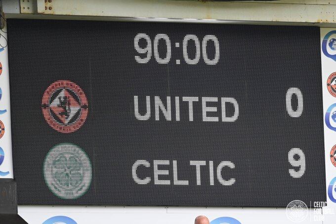 Marcador del encuentro entre el Dundee United y el Celtic. Fuente: Twitter del Celtic.