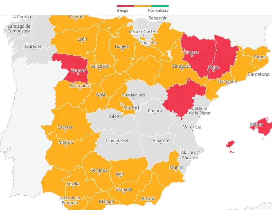 Mapa del riesgo de rebrote de coronavirus