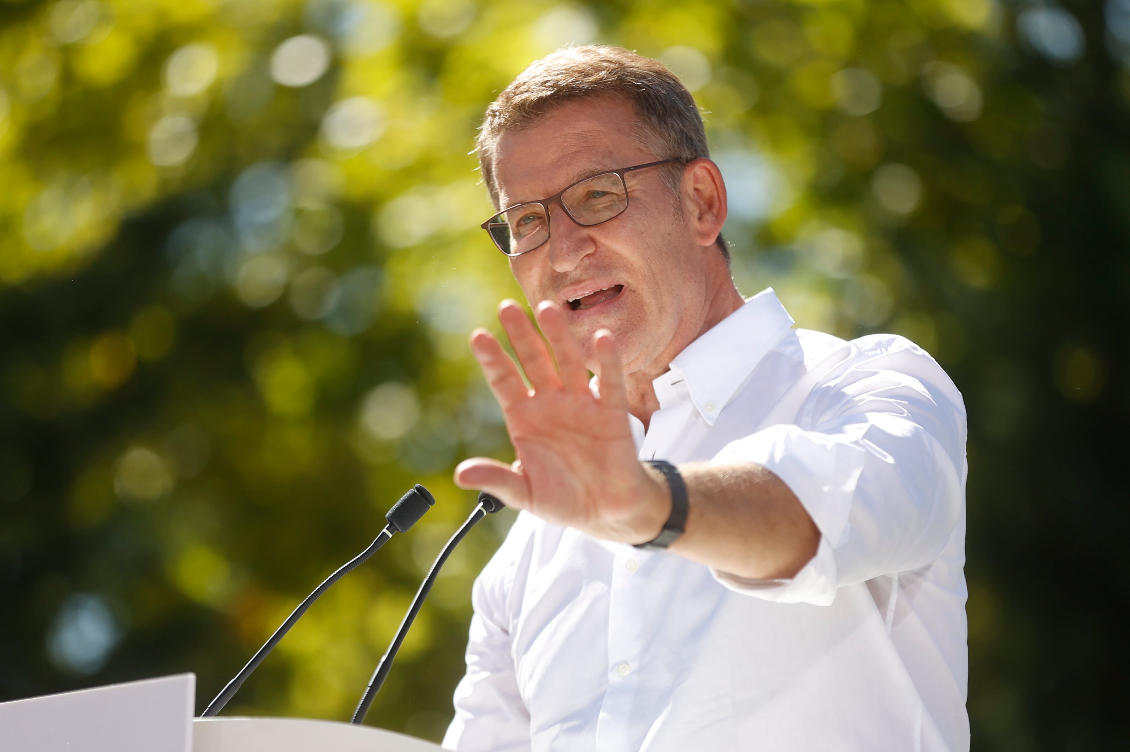 El líder del PP, Alberto Núñez Feijóo, durante el acto en el municipio madrileño de Collado Villalba la semana pasada.