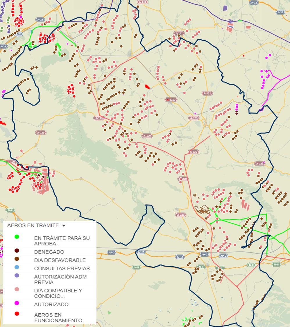 Mapa de Ecologistas en Acción sobre la tramitación de nuevos proyectos energéticos