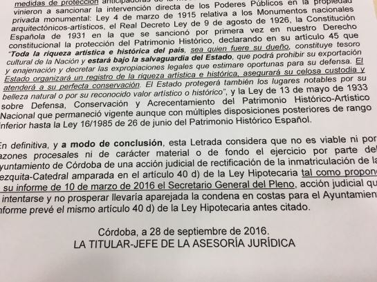 Detalle del informe elaborado por la Asesoría Jurídica