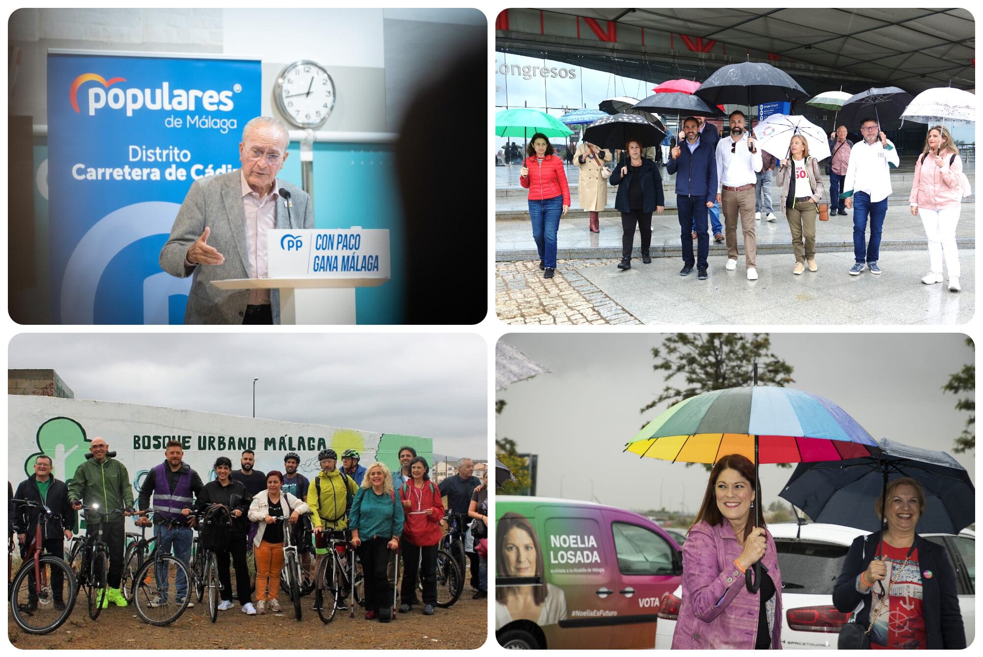 Los candidatos a la alcaldía de las cuatro formaciones con representación en el Ayuntamiento de Málaga en los actos celebrados este domingo