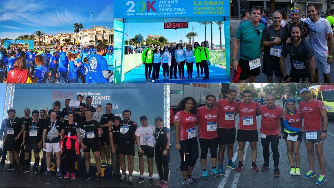 Grupos de corredores de alguna de las empresas participantes en la Gran Carrera del Mediterráneo