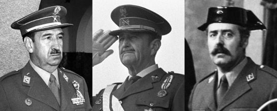 De izq a dcha, el general de División Alfonso Armada Comyn, el teniente general Jaime Milans del Bosch y el teniente coronel de la Guardia Civil Antonio Tejero Molina.