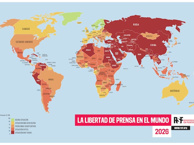 Mapa de Libertad de prensa en el mundo en 2026