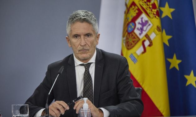 El ministro del Interior, Fernando Grande-Marlaska, durante una rueda de prensa en Moncloa