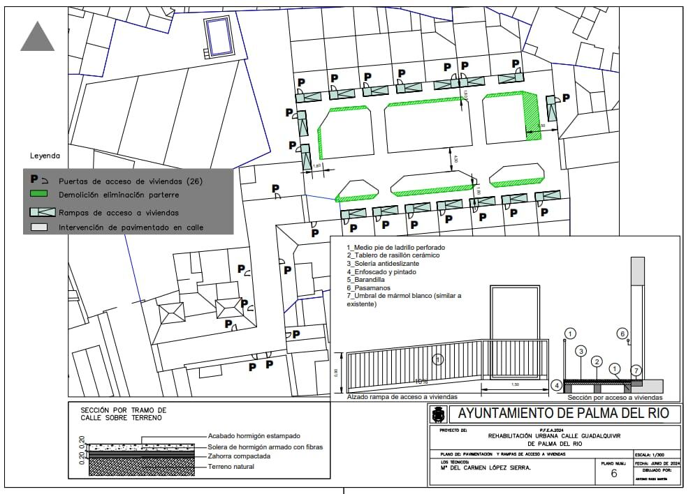 Plano de rampas en la calle Guadalquivir de Palma del Río