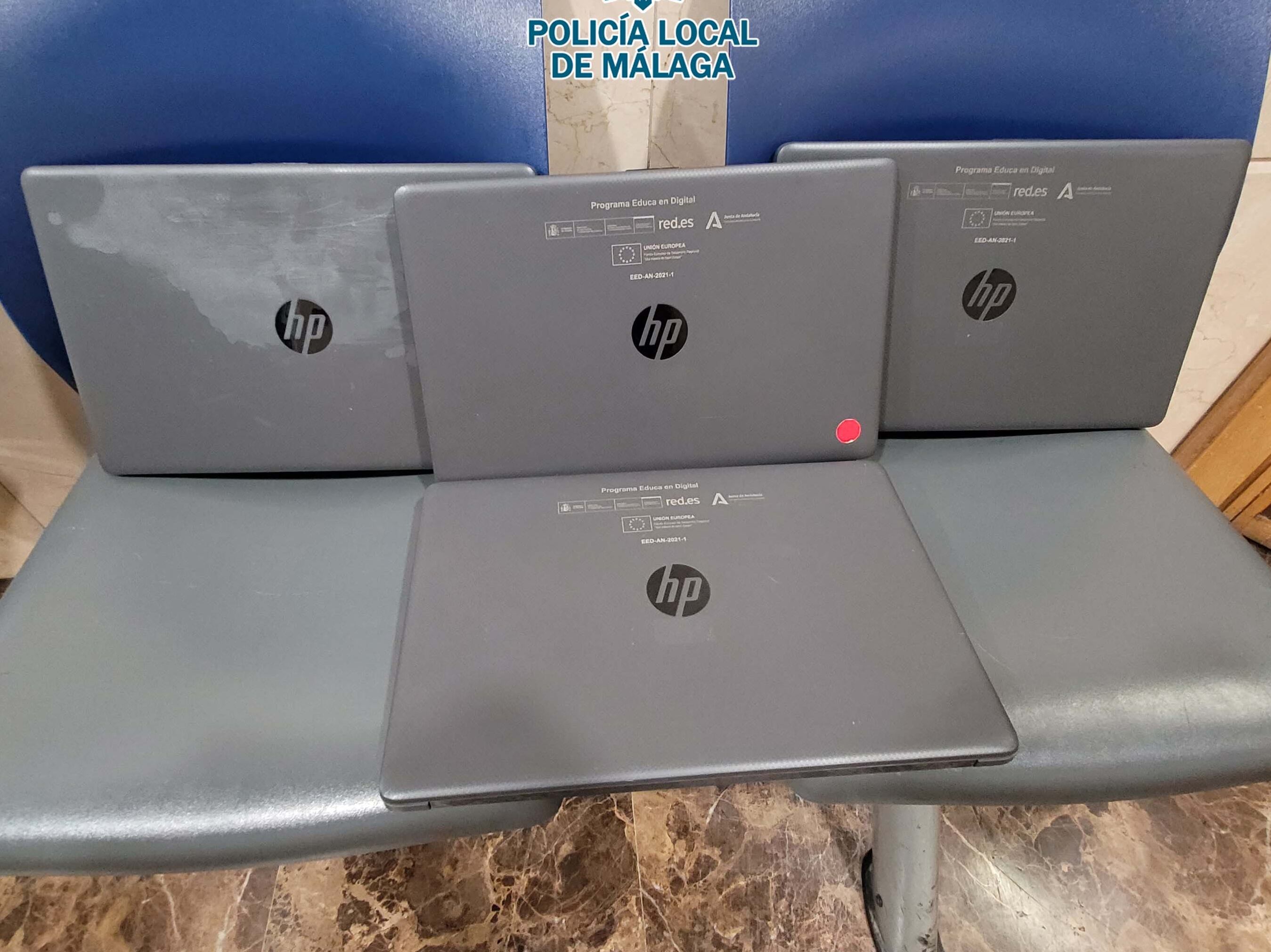 Los portátiles recuperados por la Policía Local de Málaga