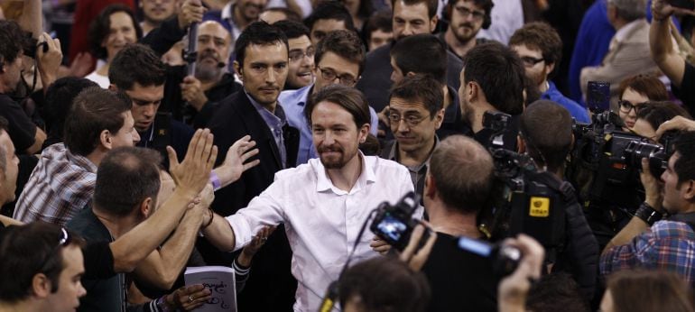 Pablo Iglesias en la asamblea de Podemos. En plaza de toros de Vistaalegre. Foto: Luis Sevillano.