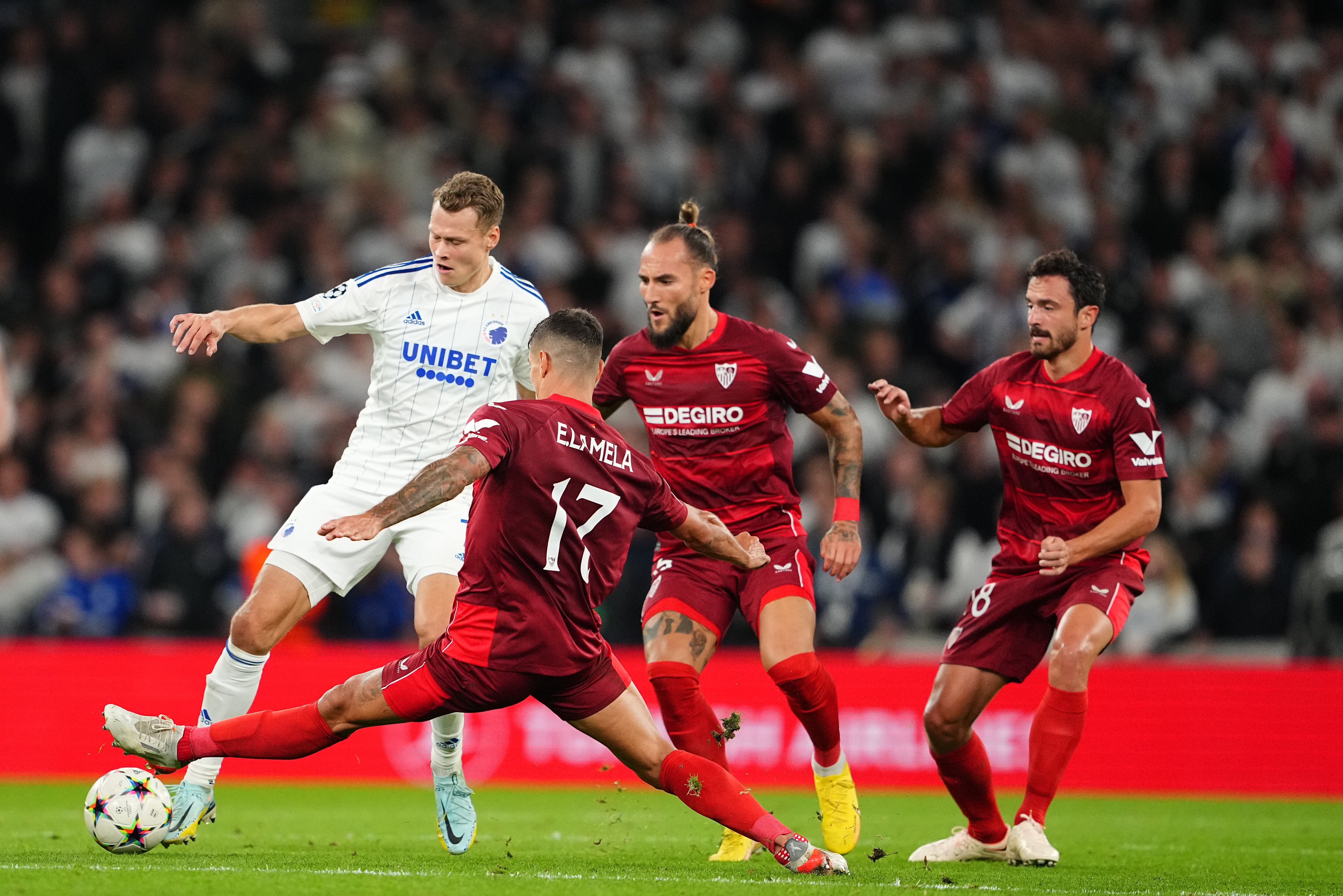 COPENHAGEN, DENMARK - SEPTEMBER 14: LIVE image from the UEFA Champions League Group D match between FC Copenhagen and Sevilla FC at Parken on September 14, 2022 in Copenhagen, Denmark. (Photo by Lars Ronbog / FrontZoneSport via Getty Images)