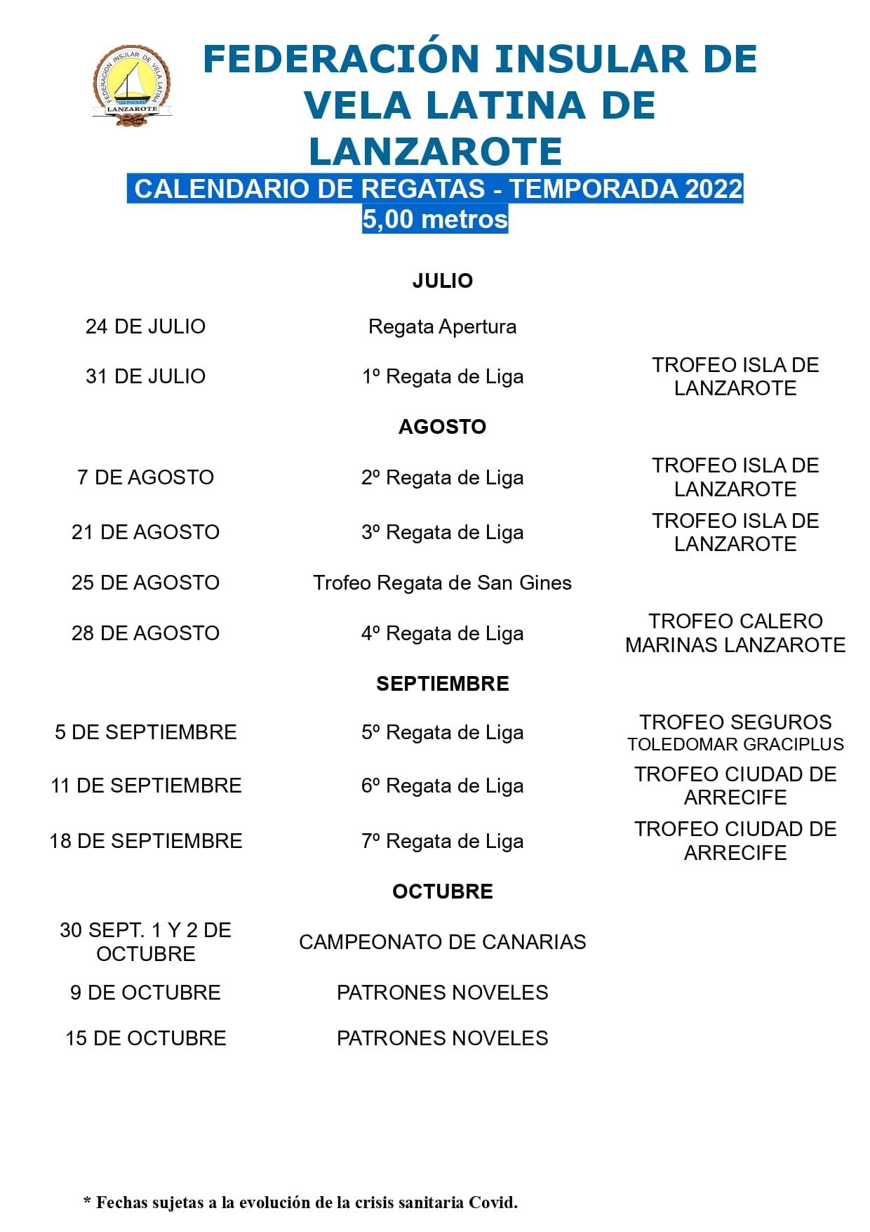 Calendario oficial.