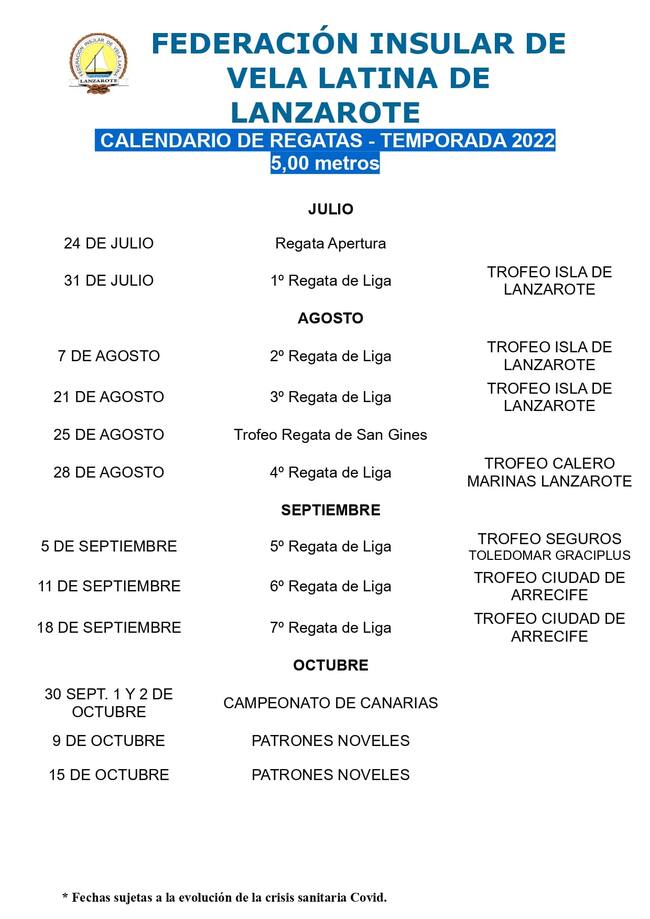 Calendario oficial.