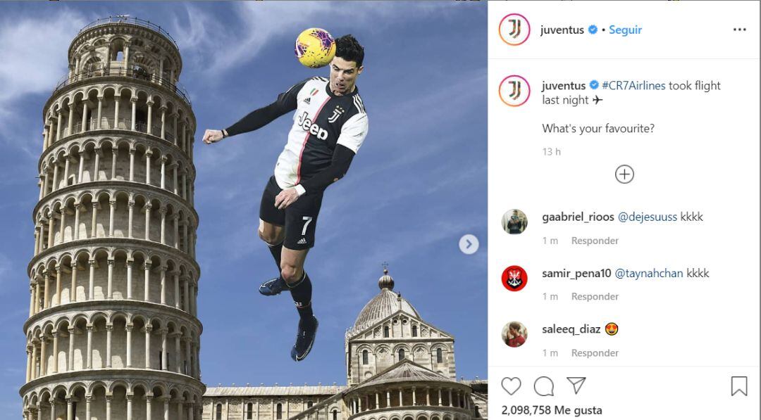 Uno de los memes preparado por la Juve para celebrar el último golazo de Cristiano Ronaldo.