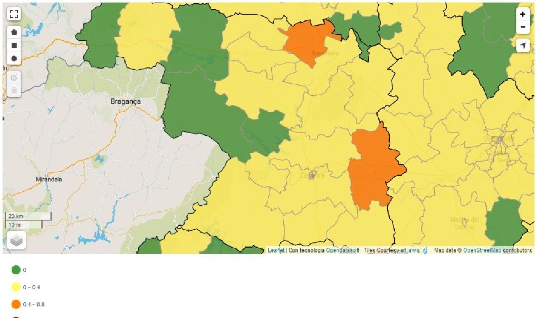 Mapa de afectados de coronavirus por zonas básicas de salud