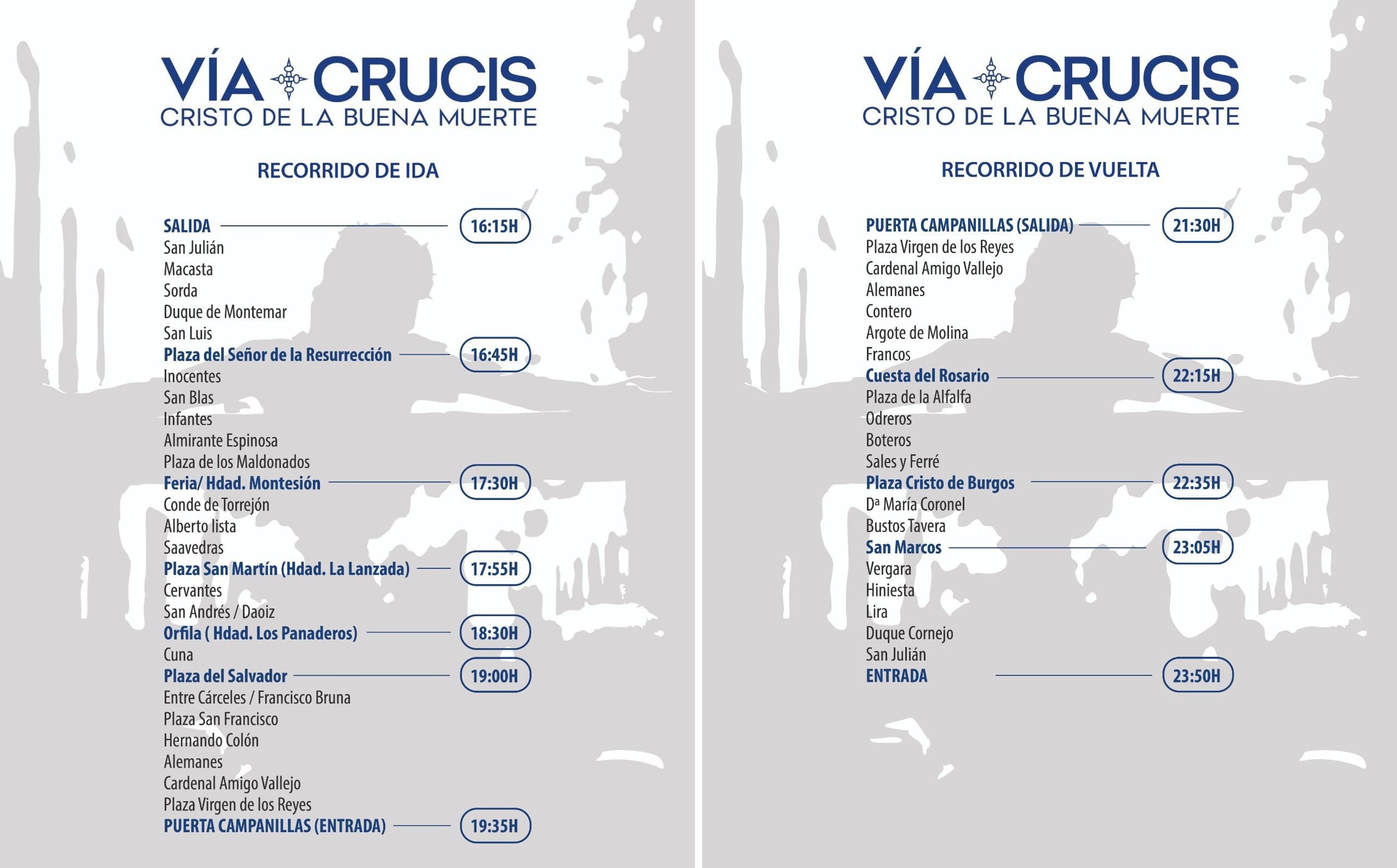 Itinerario del Cristo de la Buena Muerte de La Hiniesta para el Vía Crucis de las Cofradías de Sevilla del próximo 23 de febrero