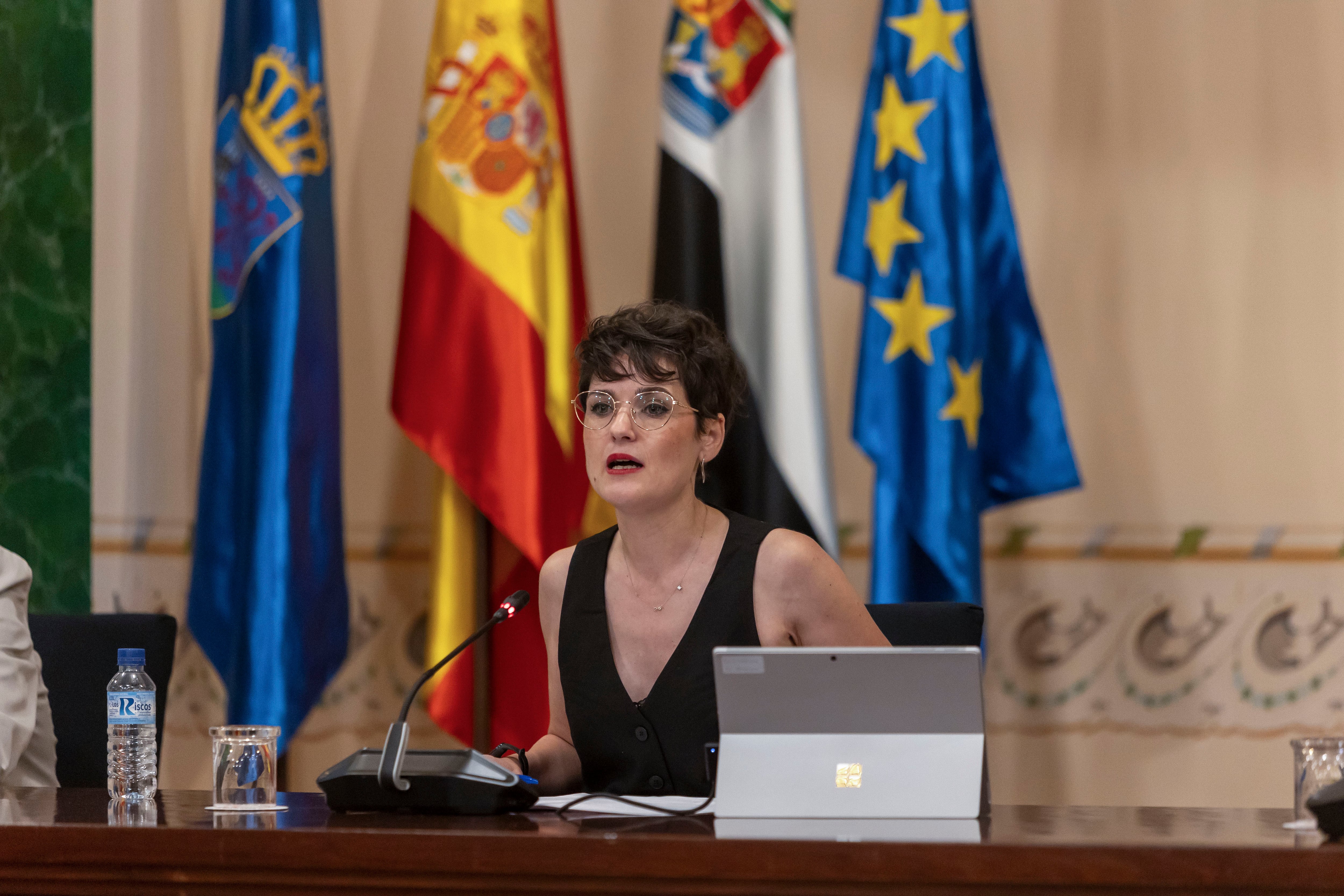 MÉRIDA (BADAJOZ), 30/05/2025.- Raquel del Puerto, que será la sucesora de Miguel Ángel Gallardo al frente de la Diputación de Badajoz, durante el pleno ordinario del mes de mayo. EFE/Jero Morales