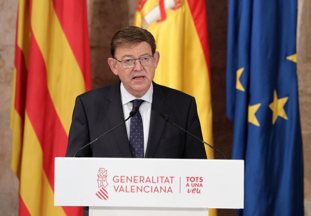 El president de la Generalitat, Ximo Puig en la rueda de prensa de este lunes, 03 de mayo.