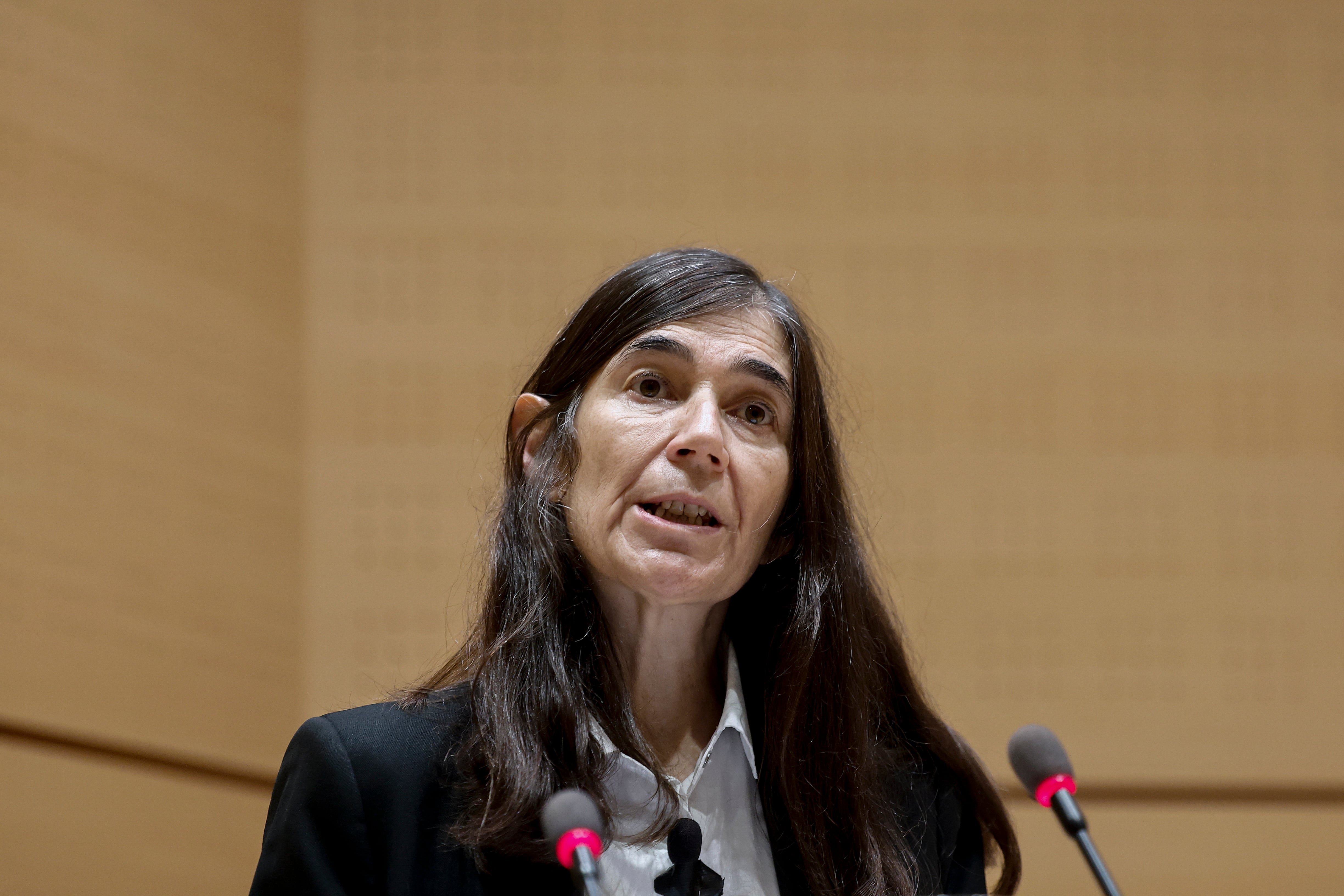 La directora científica del Centro Nacional de Investigaciones Oncológicas (CNIO), María Blasco, durante su comparecencia.