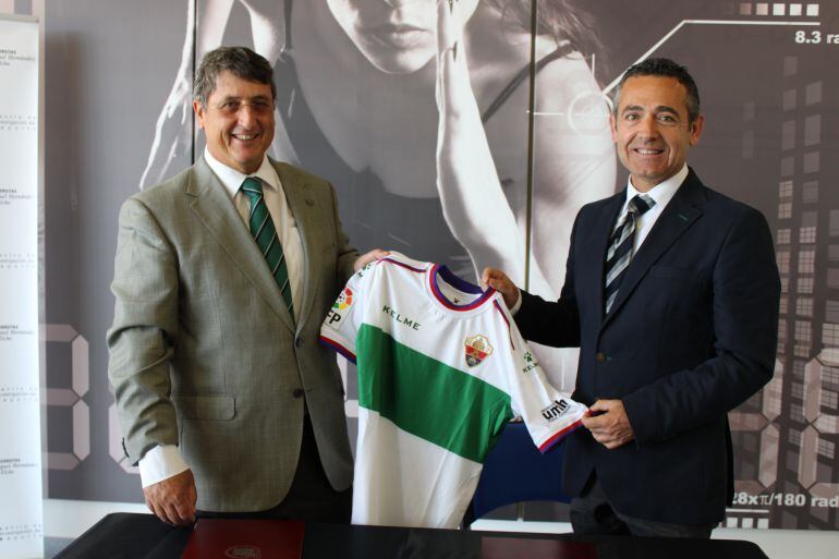 El rector de la UMH, Jesús Pastor, y el presidente del Elche C.F., Diego García