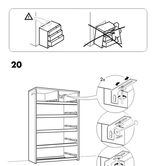 Las instrucciones de montaje de la cómoda Malm indican cómo hay que anclar a la pared el mueble.