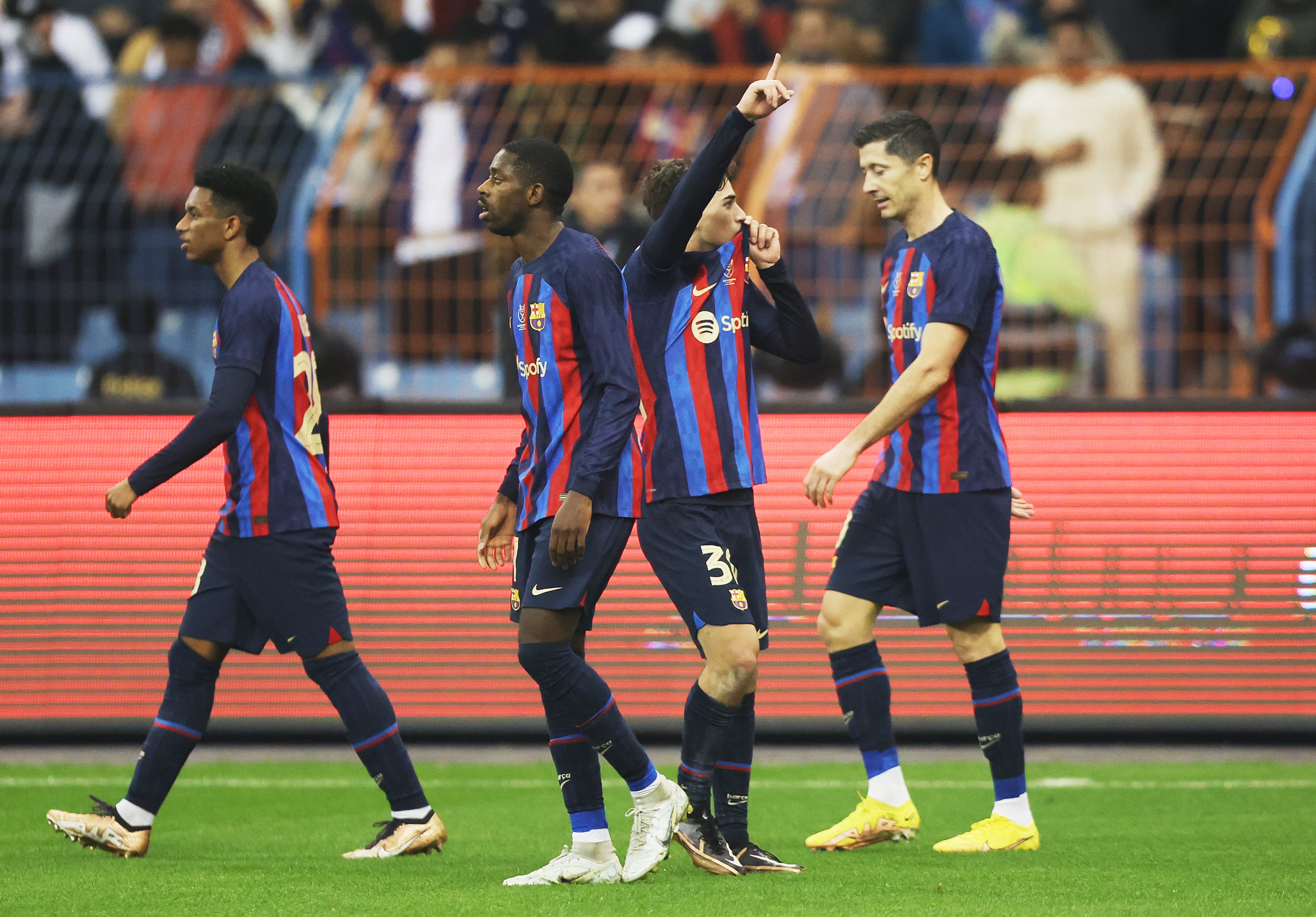 Gavi celebra el 0-1 del Barça