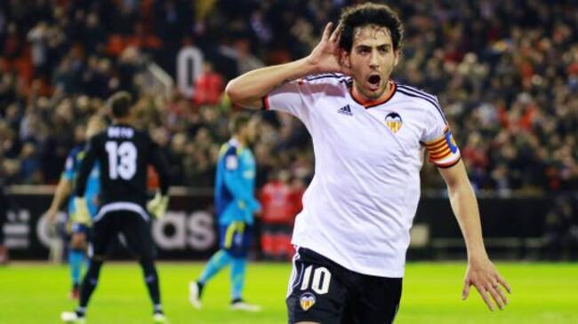 El jugador del Valencia celebra su segundo gol en el partido ante el Sevilla.