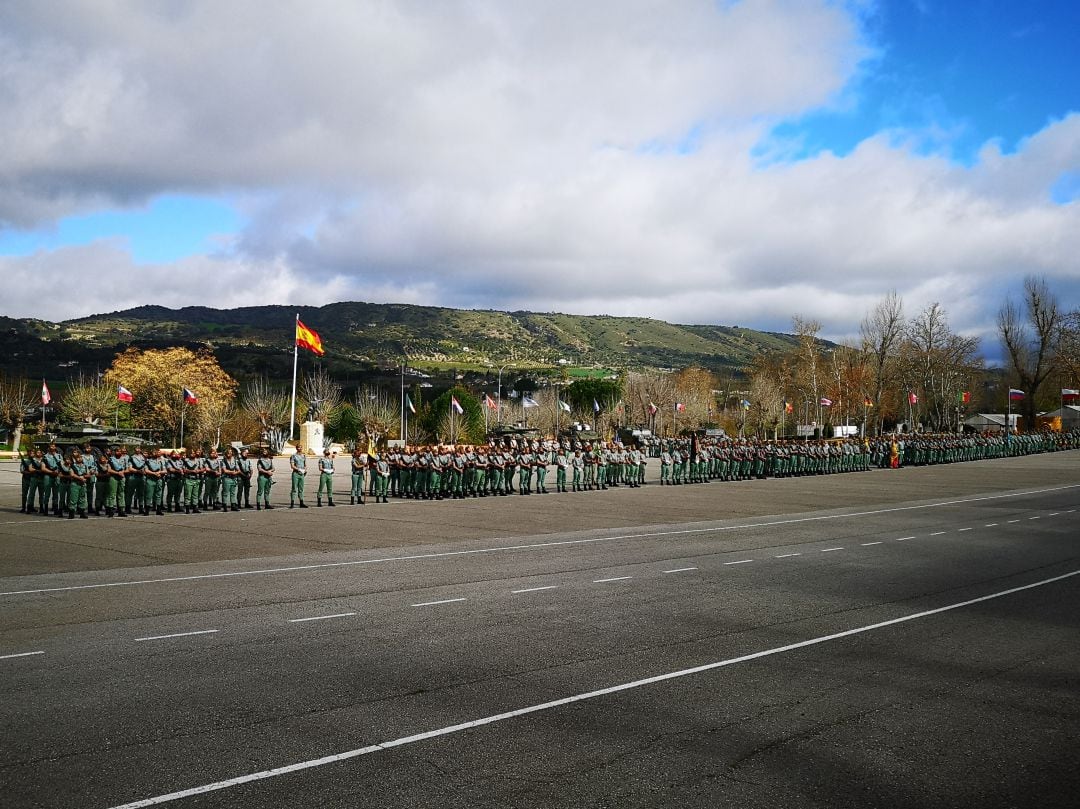 Formación de sábado legionario organizada en el acuartelamiento de Montejaque ante la visita de la ministra de Defensa, Margarita Robles, el pasado 6 de marzo