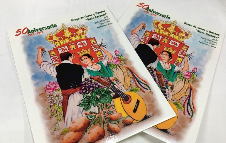 Cartel del 50 aniversario del grupo de Coros y Danzas 'Siete Coronas' realizado por Pepe Franco