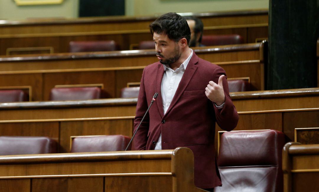 El portavoz de ERC, Gabriel Rufián, durante su intervención en la sesión de control al Ejecutivo celebrada este miércoles en el Congreso