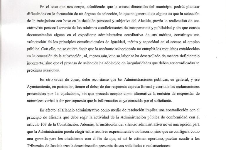 Extracto del informe del Procurador