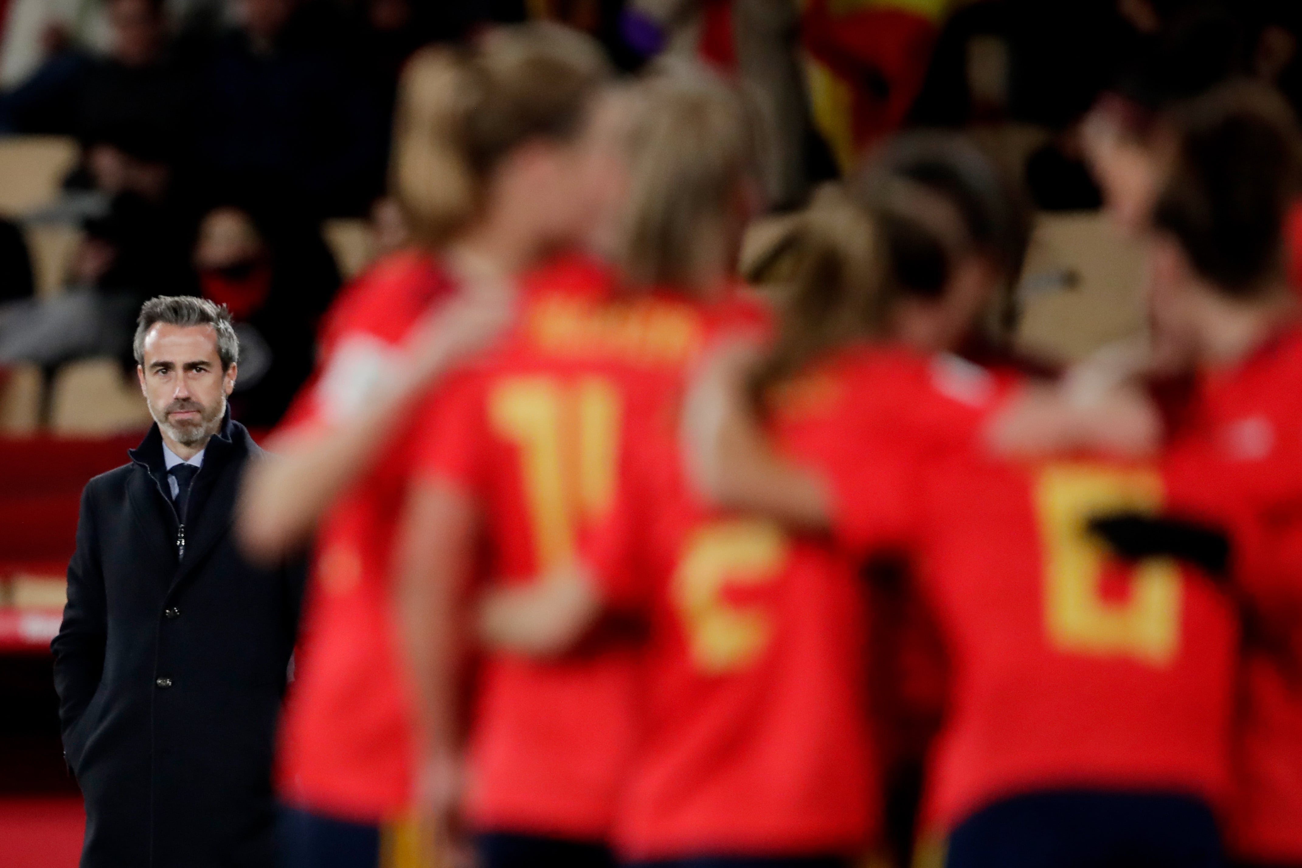 Jorge Vilda, seleccionador español, durante un partido de clasificación para el próximo mundial femenino