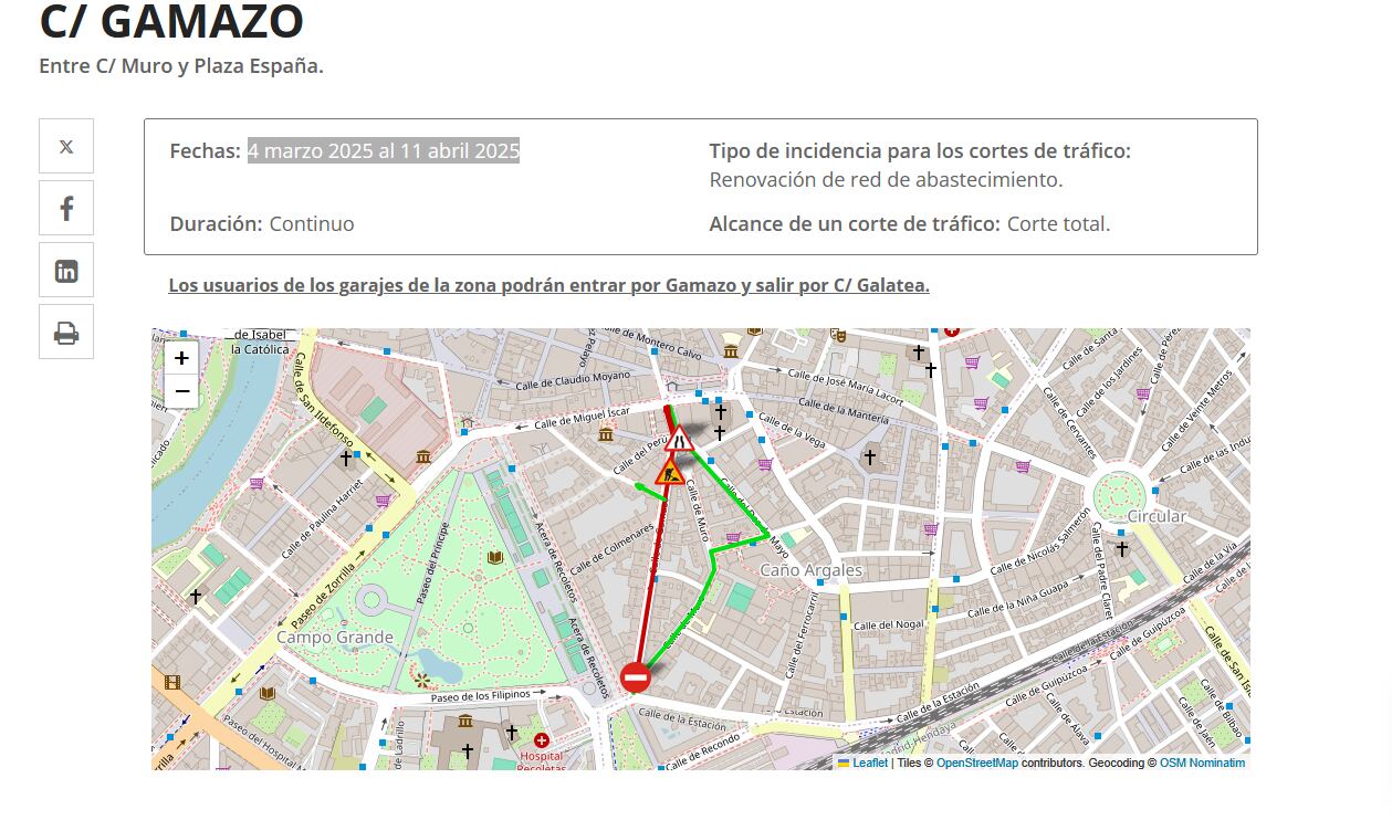 Detalles del corte en la Calle Gamazo