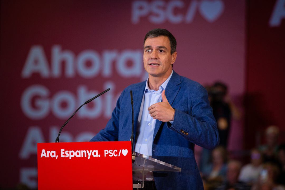 El presidente del Gobierno en funciones, Pedro Sánchez, interviene en un acto político socialista, en Barcelona a 9 de octubre de 2019.