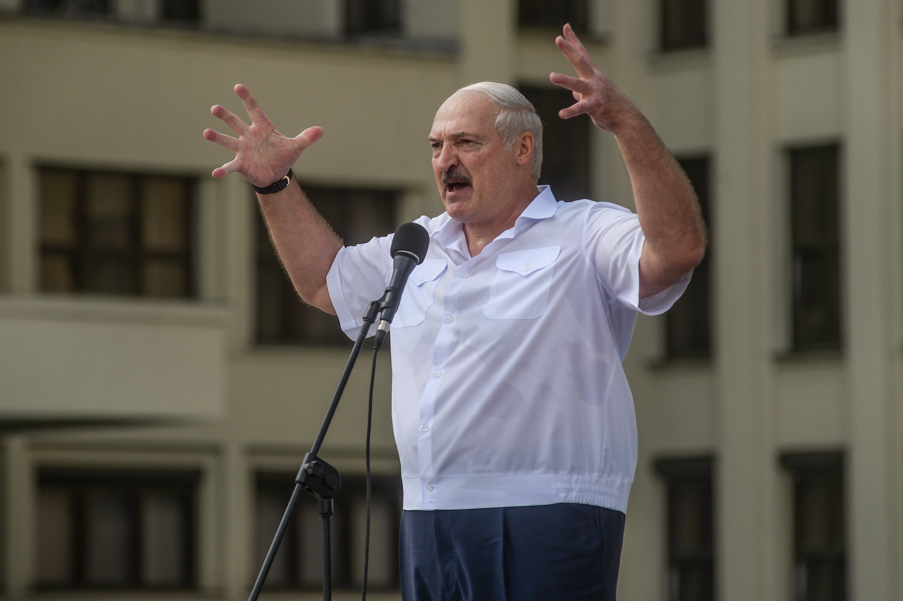 El presidente bielorruso, Alexander Lukashenko, durante un mitin en Minsk