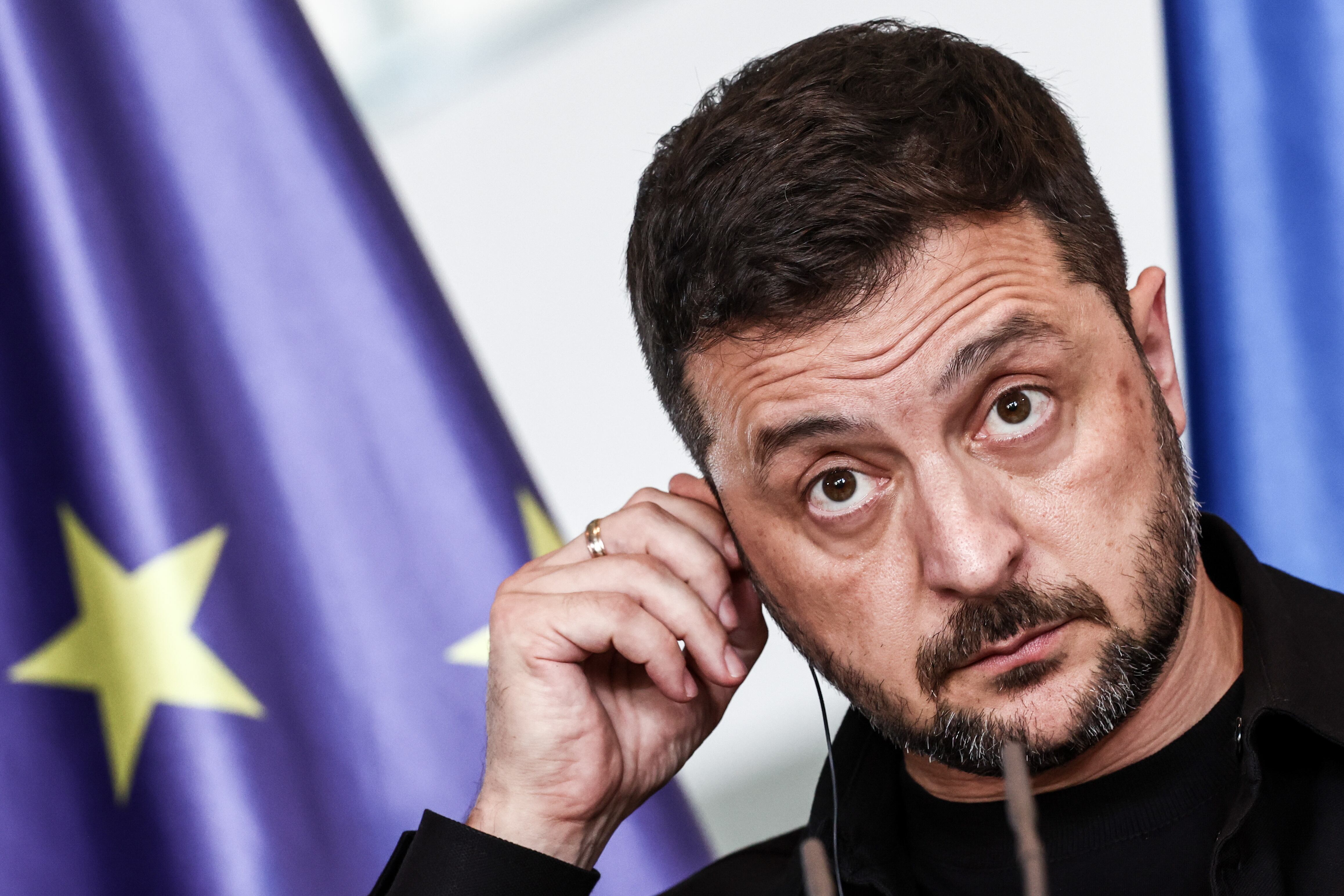 El Presidente de Ucrania, Volodímir Zelenski, durante una rueda de prensa.
