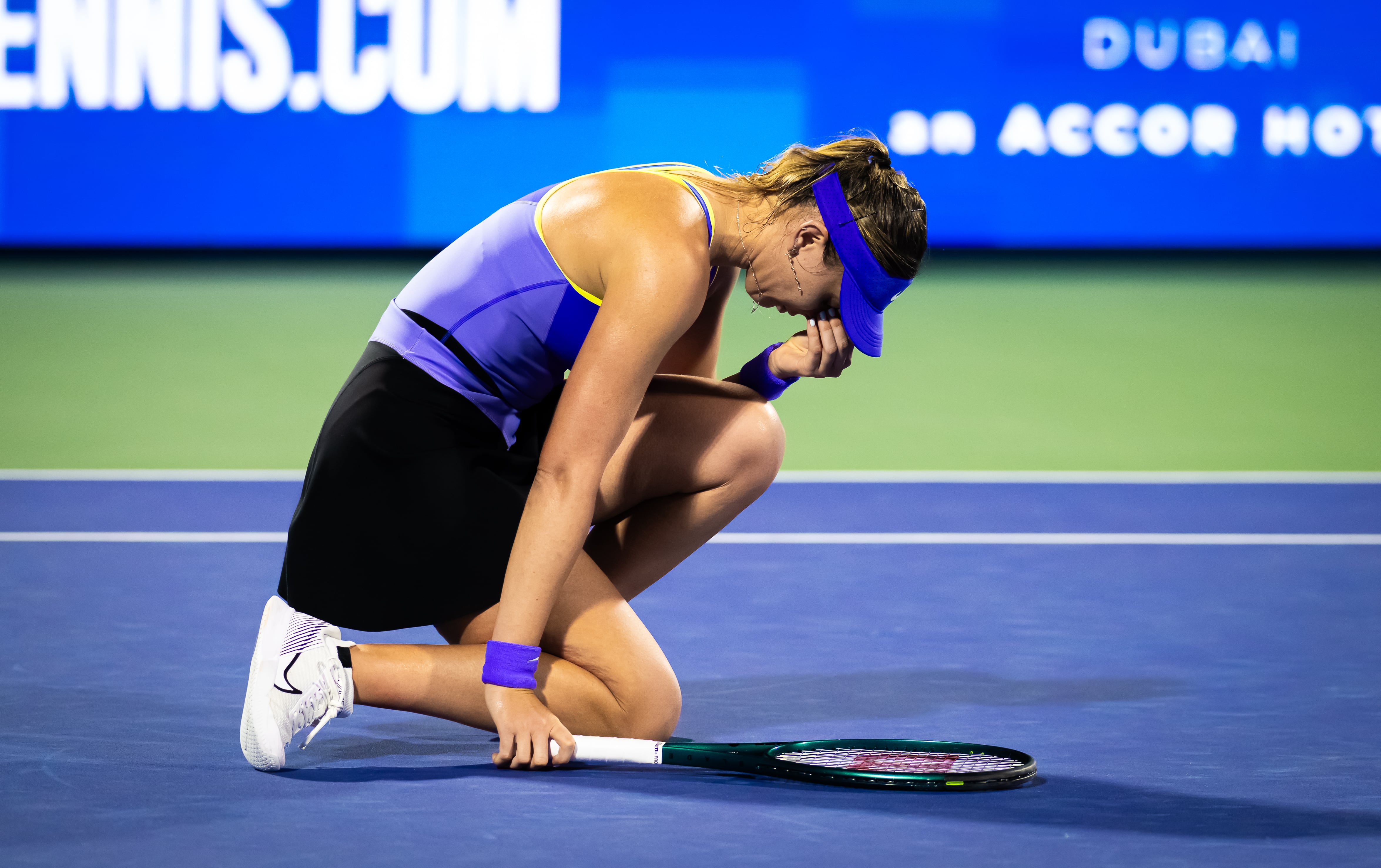 Paula Badosa, durante su partido ante Siniakova en Dubai