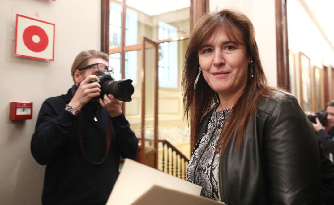 La portavoz del Grupo Plural y de JxCat en el Congreso de los Diputados, Laura Borràs, a su llegada a la Junta de Portavoces