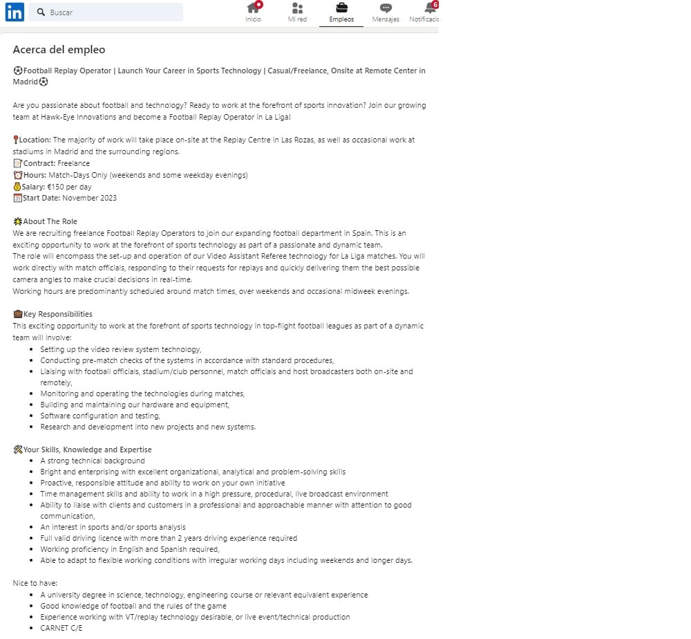 La oferta de empleo en &#039;Linkedin&#039;. 