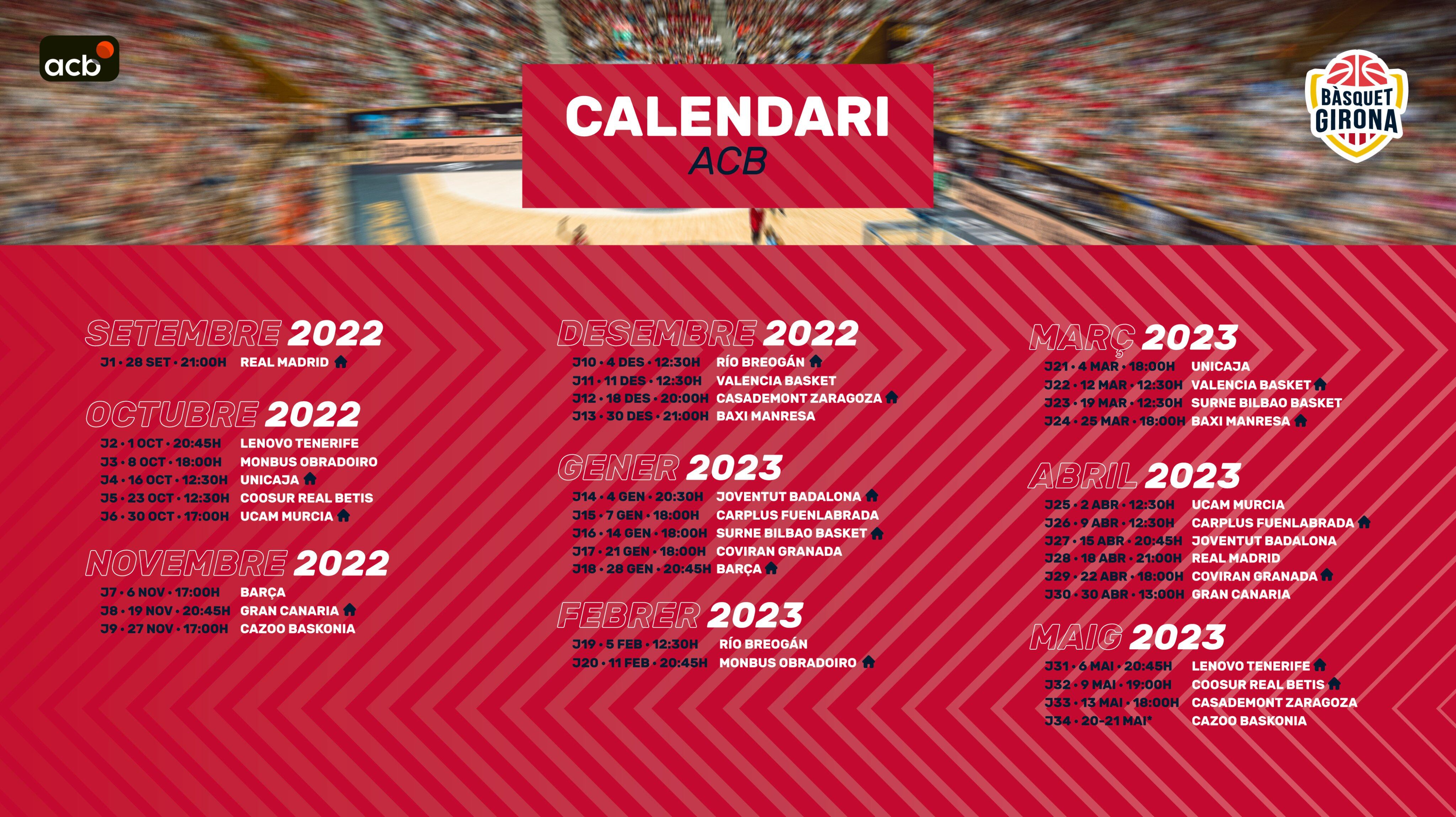 El calendari del Bàsquet Girona a la Liga Endesa.
