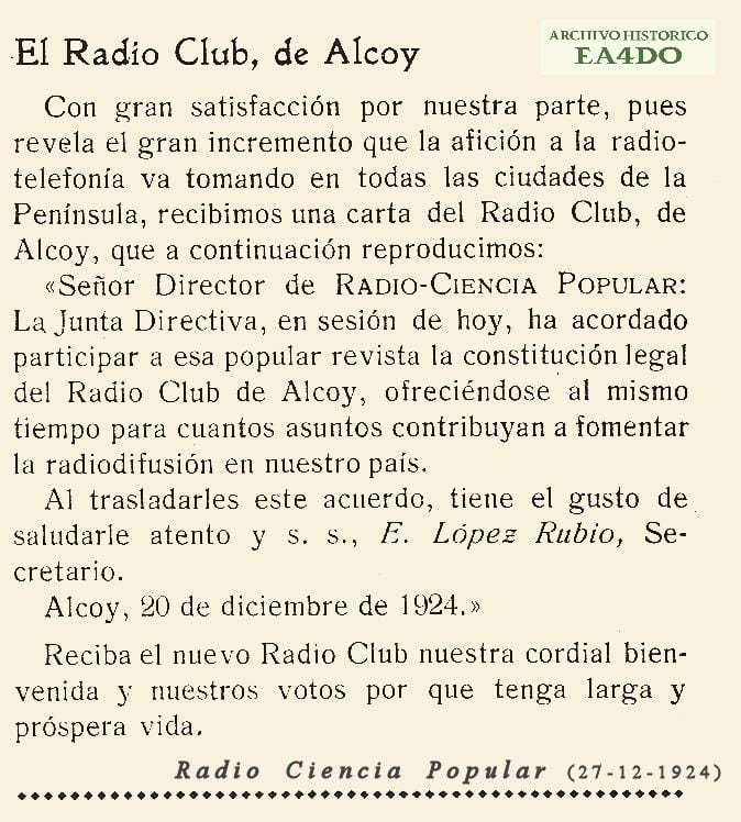 Extracto de la revista Radio Ciencia Popular