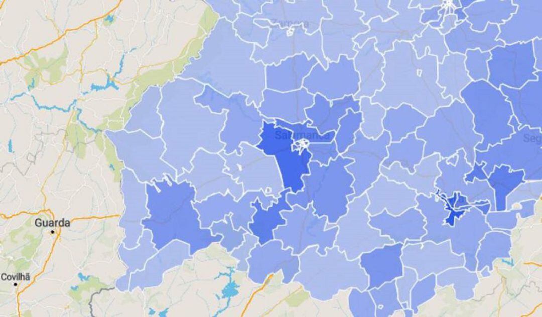 Mapa de incidencia del COVID 19 en Salamanca