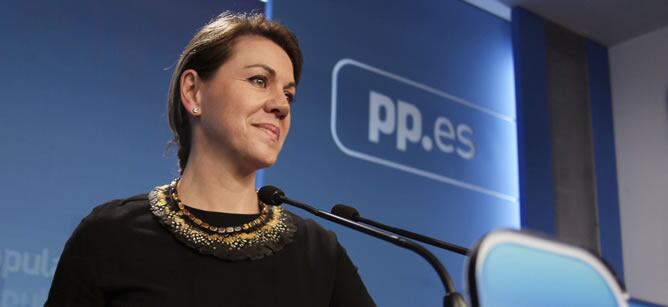 Cospedal, durante la rueda de prensa en la sede del PP en Madrid