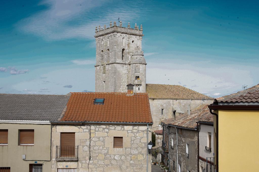 Imagen de los tejados de Guzmán con la torre de la iglesia al fondo