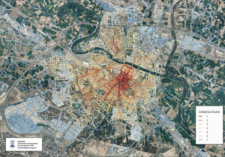 Distribución del callejero fiscal de Zaragoza por categorías