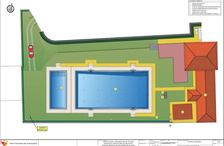 Plano del proyecto de reconstrucción de la piscina de Valverde de la Vera